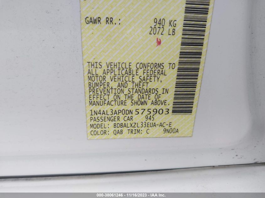 2013 NISSAN ALTIMA 2.5/S/SV/SL - 1N4AL3AP0DN575903