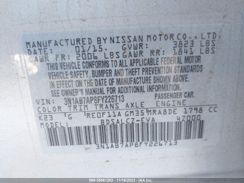 2015 NISSAN SENTRA S - 3N1AB7AP8FY226713