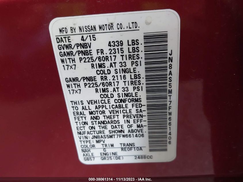 2015 NISSAN ROGUE SELECT S - JN8AS5MT7FW661406