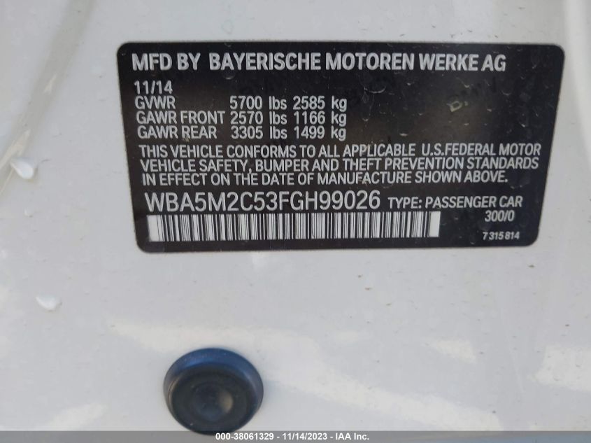 2015 BMW 535I GRAN TURISMO 535I WBA5M2C53FGH99026