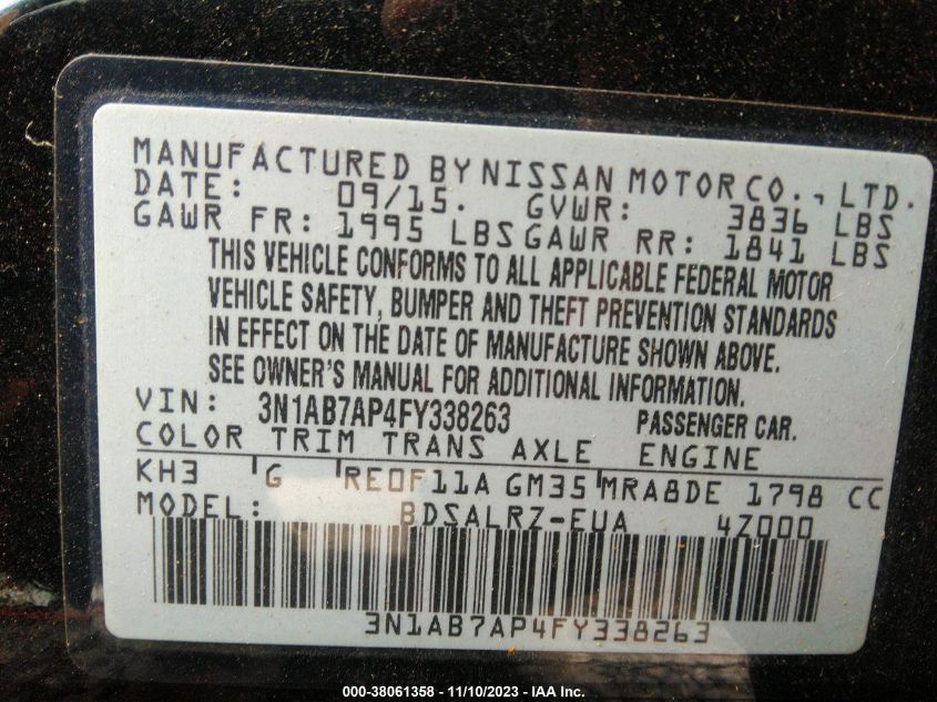 2015 NISSAN SENTRA SR - 3N1AB7AP4FY338263