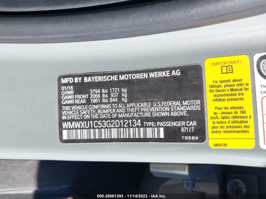 2016 MINI HARDTOP COOPER - WMWXU1C53G2D12134