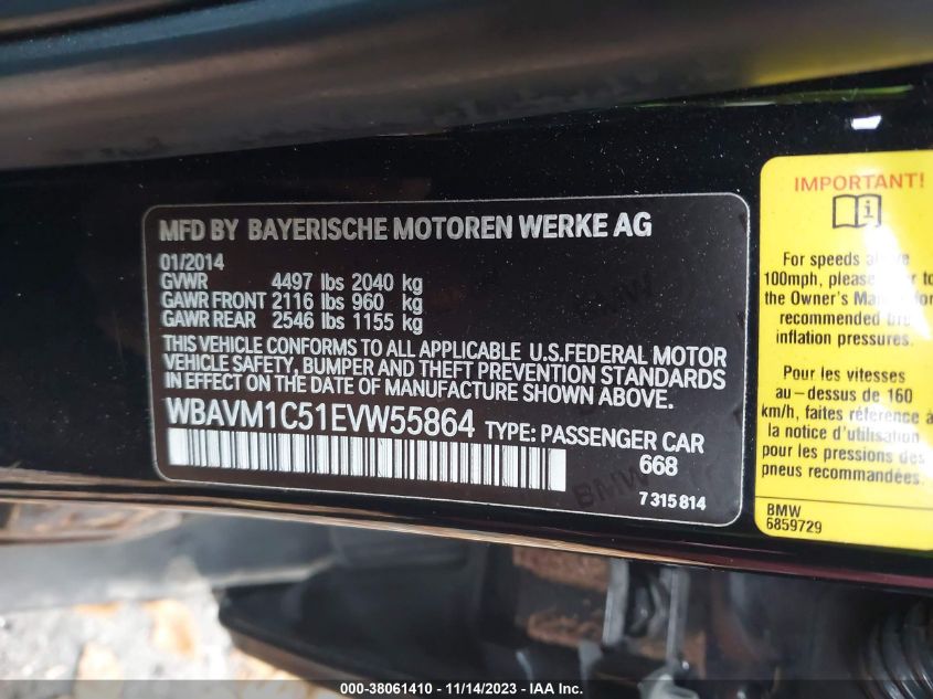 2014 BMW X1 SDRIVE28I - WBAVM1C51EVW55864