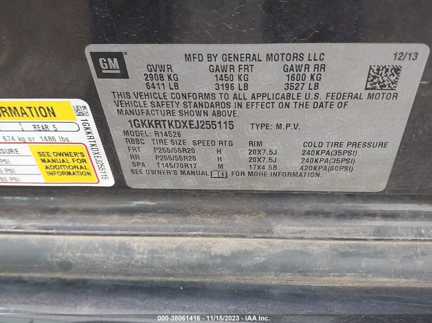 2014 GMC ACADIA DENALI - 1GKKRTKDXEJ255115