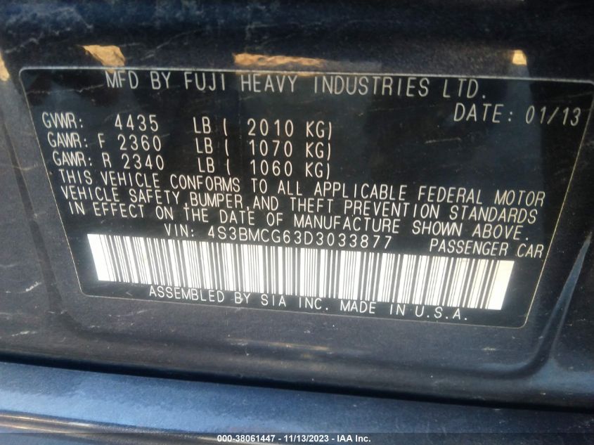 2013 SUBARU LEGACY 2.5I PREMIUM - 4S3BMCG63D3033877