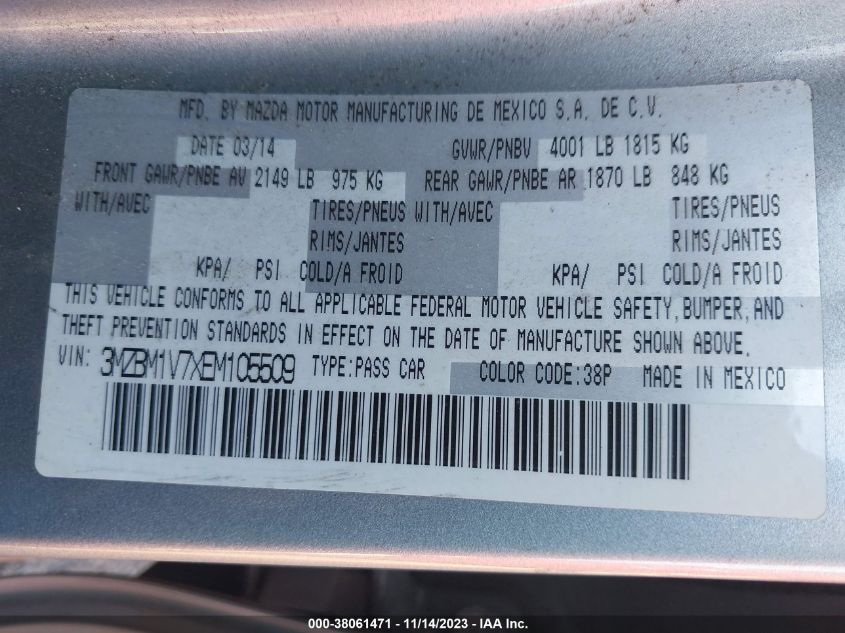 2014 MAZDA MAZDA3 I TOURING - 3MZBM1V7XEM105509