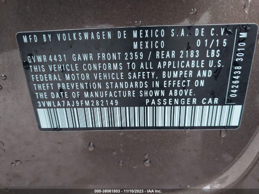 2015 VOLKSWAGEN JETTA SEDAN 2.0L TDI SEL 3VWLA7AJ9FM282149