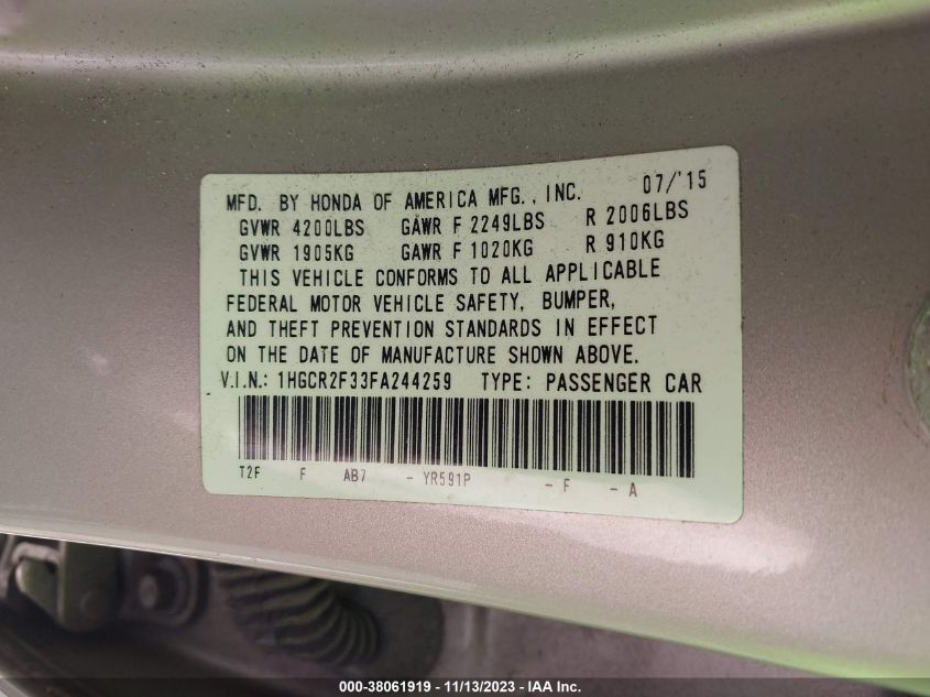 2015 HONDA ACCORD SEDAN LX 1HGCR2F33FA244259