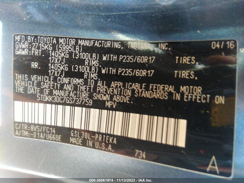 2016 TOYOTA SIENNA LE - 5TDKK3DC7GS737759