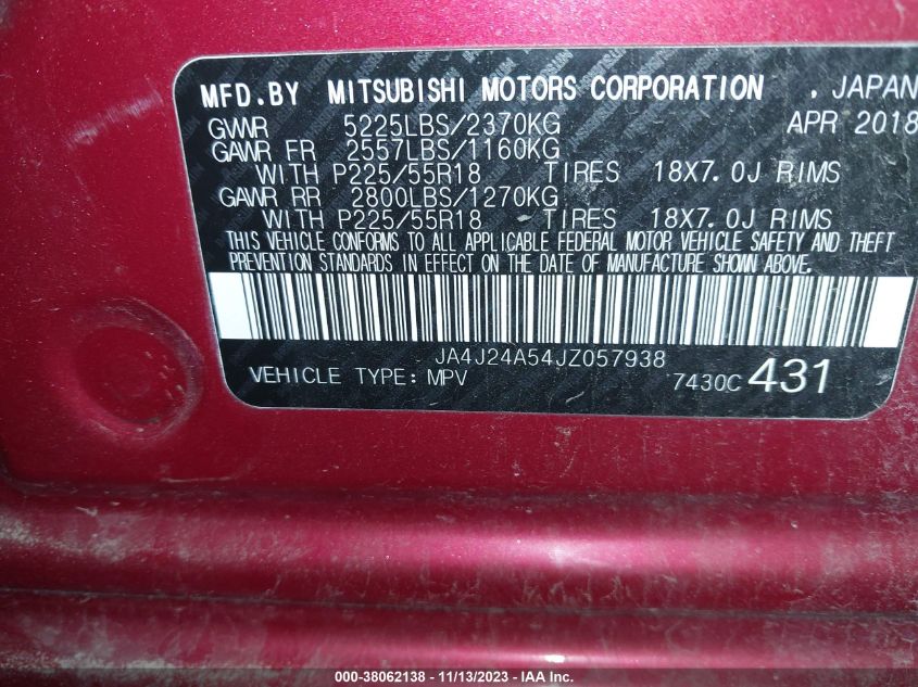 2018 MITSUBISHI OUTLANDER PHEV SEL JA4J24A54JZ057938