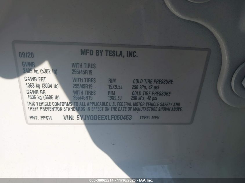 2020 TESLA MODEL Y LONG RANGE - 5YJYGDEEXLF050453