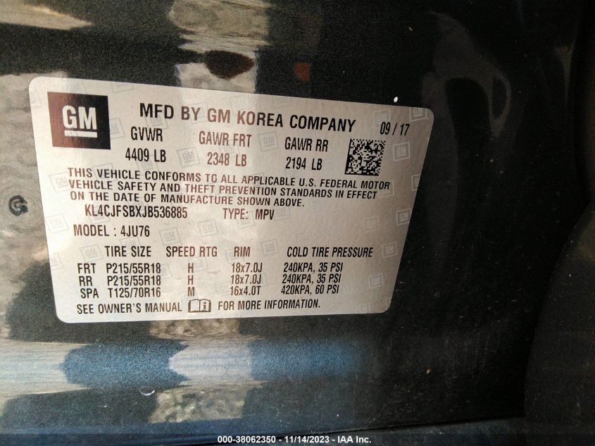 2018 BUICK ENCORE PREFERRED II - KL4CJFSBXJB536885
