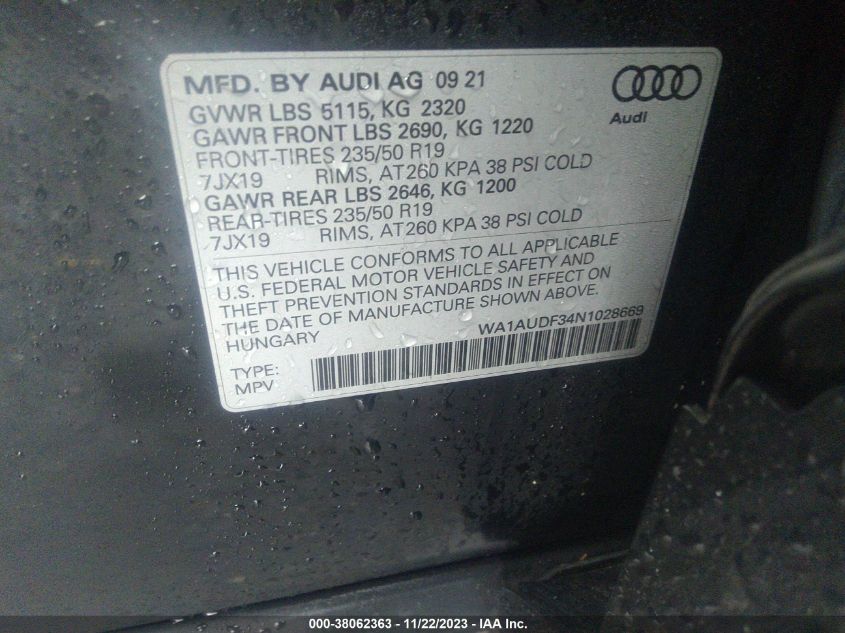 WA1AUDF34N1028669 Audi Q3 PREMIUM 40 TFSI QUATTRO 9