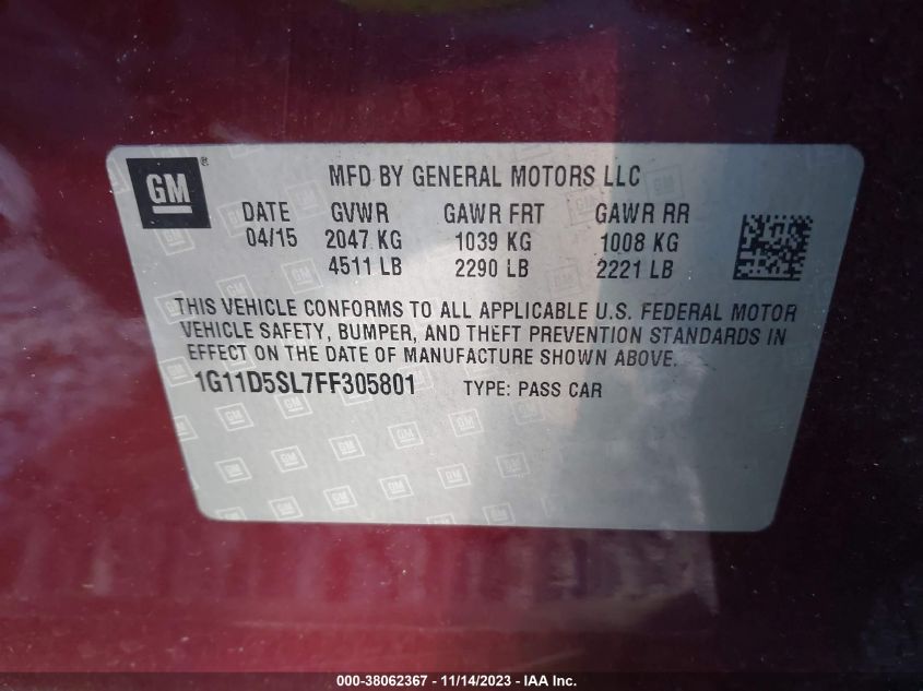 2015 CHEVROLET MALIBU LT - 1G11D5SL7FF305801