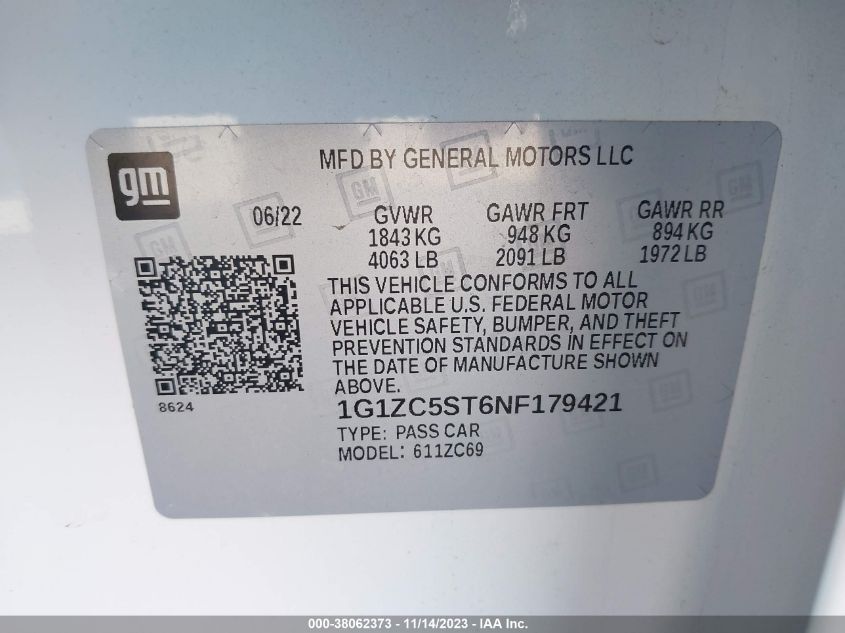 2022 CHEVROLET MALIBU FWD 1FL - 1G1ZC5ST6NF179421
