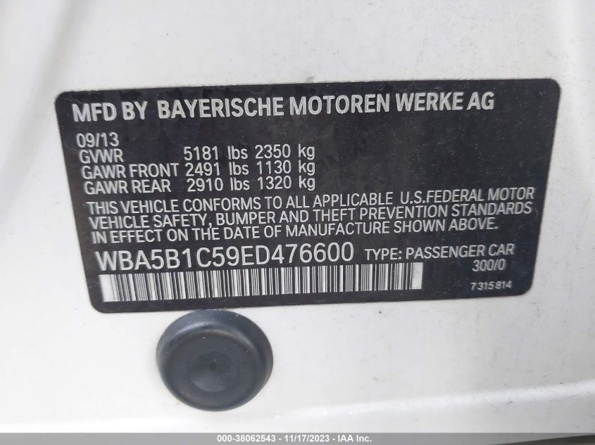 2014 BMW 535I - WBA5B1C59ED476600