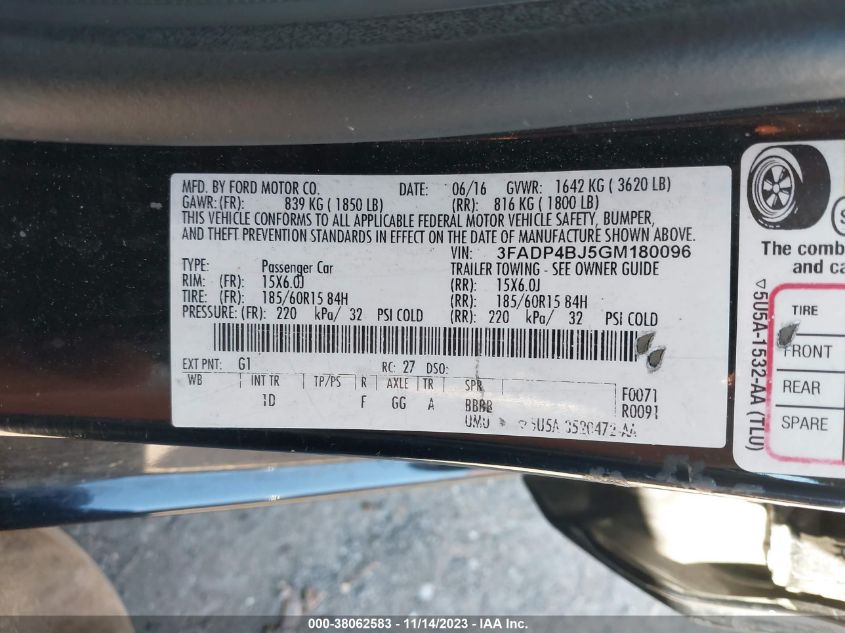 2016 FORD FIESTA SE - 3FADP4BJ5GM180096