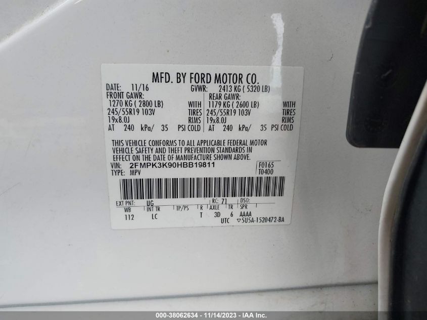 2017 FORD EDGE TITANIUM - 2FMPK3K90HBB19811