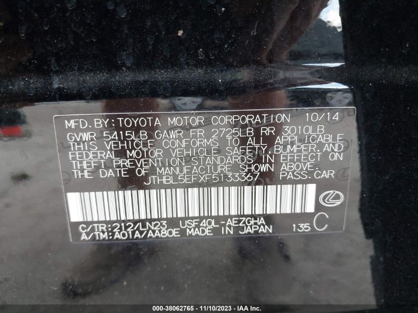 2015 LEXUS LS 460 JTHBL5EFXF5133367