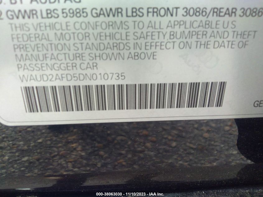 2013 AUDI S8 WAUD2AFD5DN010735