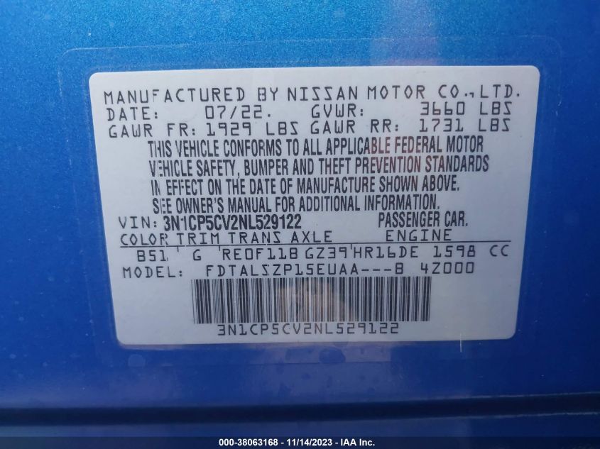 2022 NISSAN KICKS SV - 3N1CP5CV2NL529122