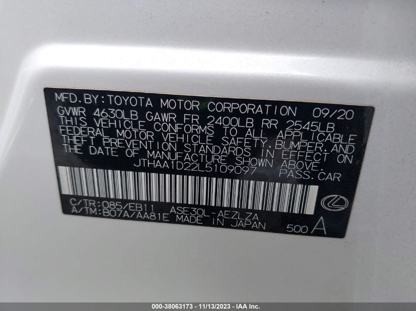 2020 LEXUS IS 300 - JTHAA1D22L5109097
