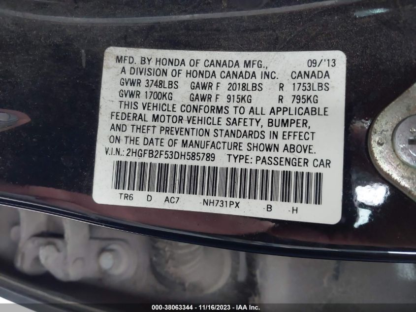 2013 HONDA CIVIC LX - 2HGFB2F53DH585789