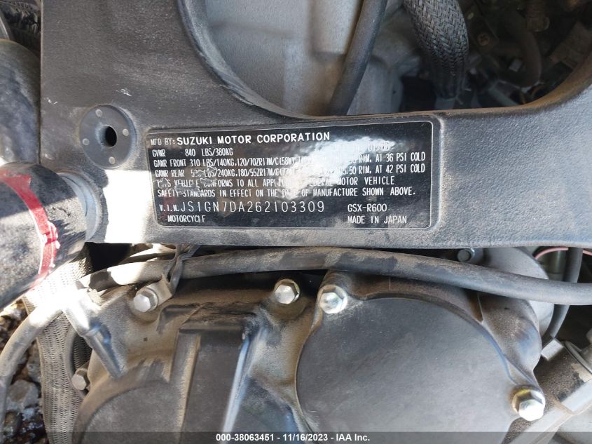 2006 SUZUKI GSX-R600 K6 - JS1GN7DA262103309