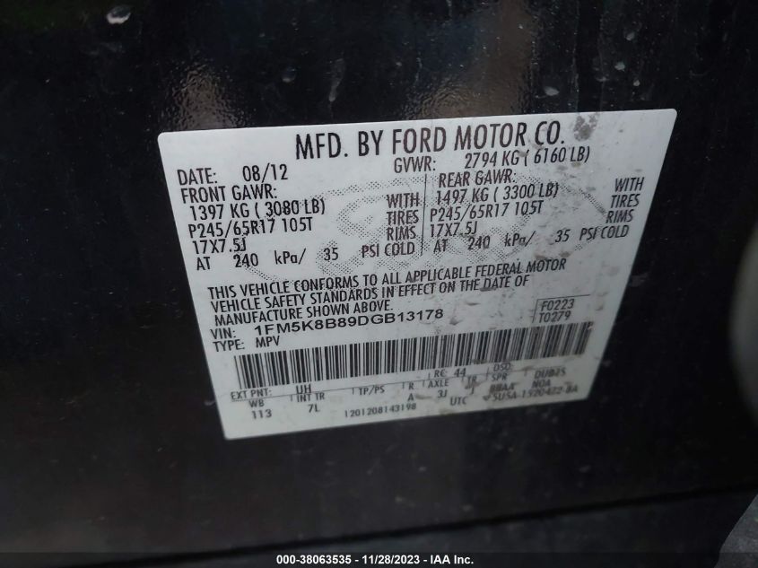 2013 FORD EXPLORER BASE - 1FM5K8B89DGB13178