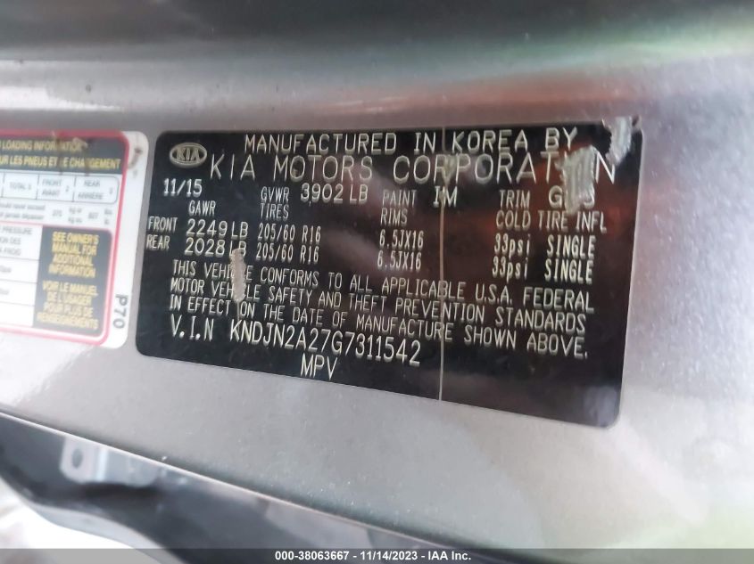 2016 KIA SOUL BASE - KNDJN2A27G7311542