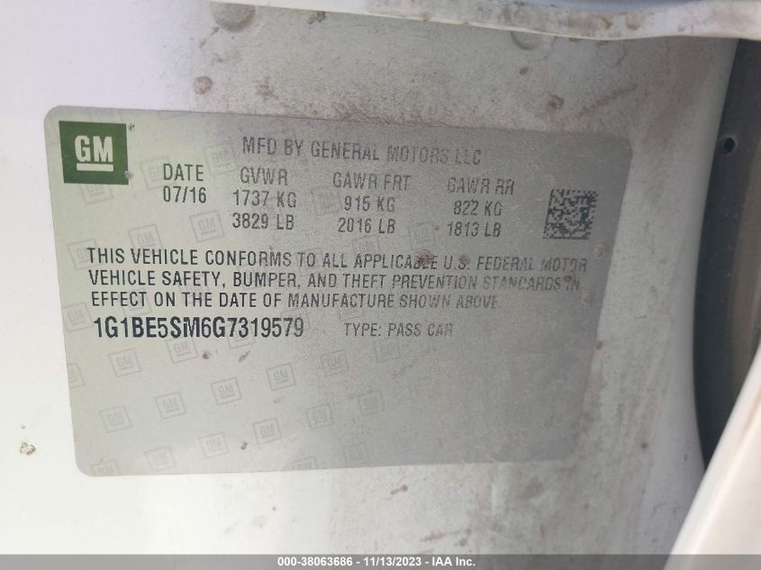 2016 CHEVROLET CRUZE LT - 1G1BE5SM6G7319579