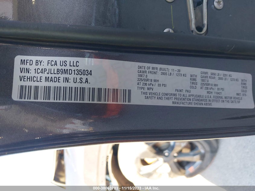 VIN 1C4PJLLB9MD135034 2021 JEEP CHEROKEE LATITUDE PLUS
