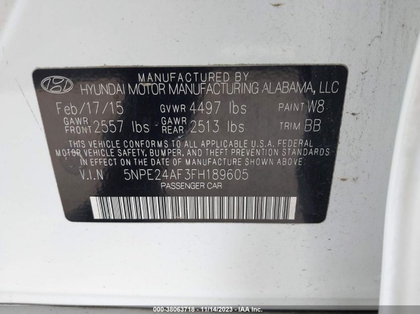 2015 HYUNDAI SONATA SE - 5NPE24AF3FH189605