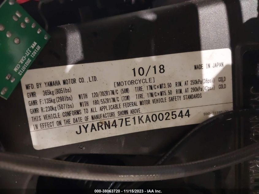 2019 YAMAHA XSR900 JYARN47E1KA002544