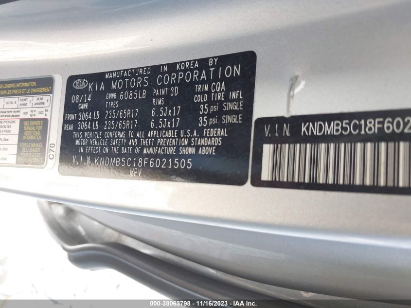 2015 KIA SEDONA LX - KNDMB5C18F6021505