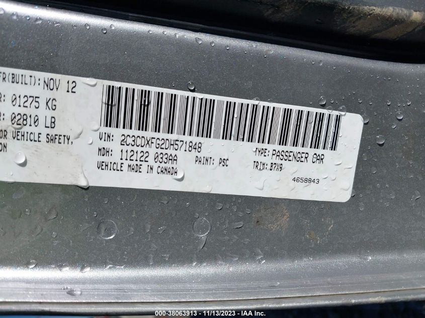 2013 DODGE CHARGER V6 - 2C3CDXFG2DH571848