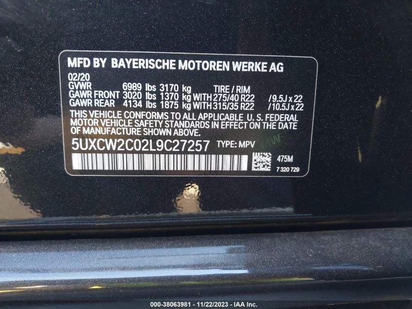 2020 BMW X7 XDRIVE40I - 5UXCW2C02L9C27257