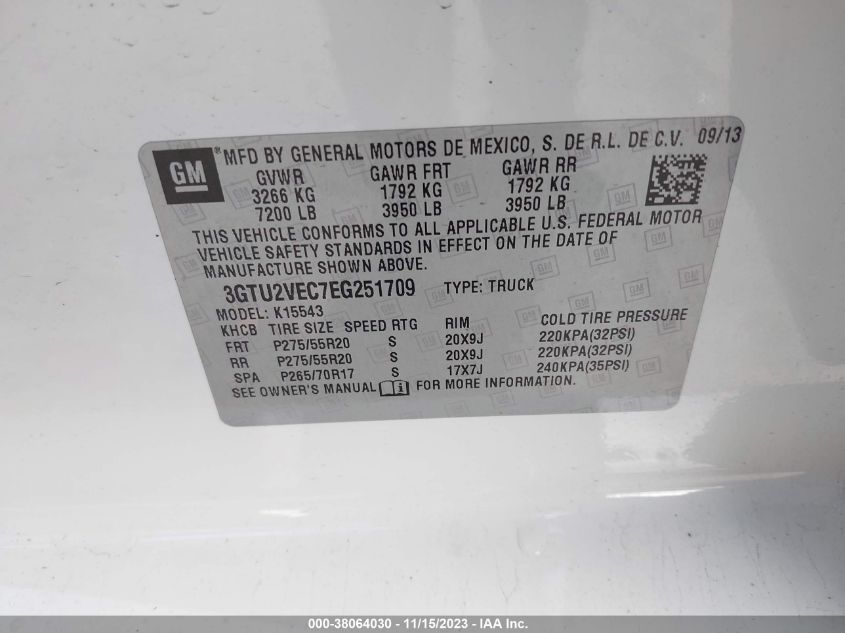 2014 GMC SIERRA 1500 SLT - 3GTU2VEC7EG251709