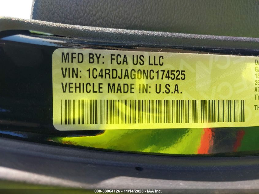 2022 DODGE DURANGO SXT AWD - 1C4RDJAG0NC174525