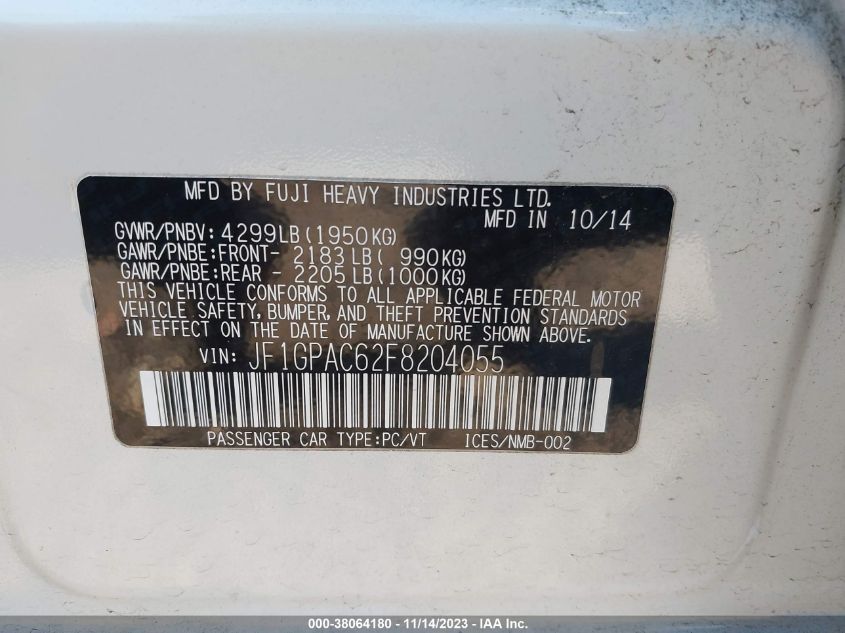 2015 SUBARU IMPREZA 2.0I PREMIUM - JF1GPAC62F8204055