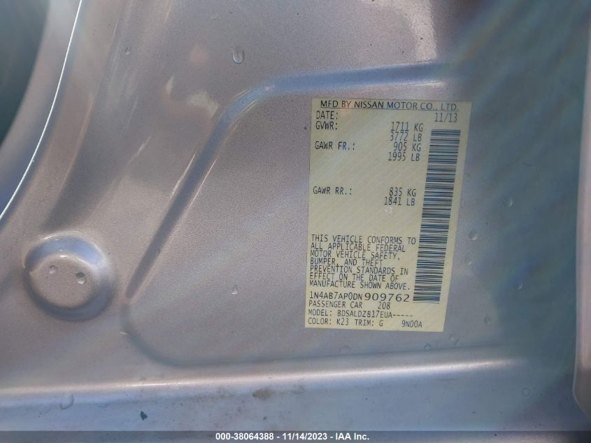 2013 NISSAN SENTRA SV - 1N4AB7AP0DN909762