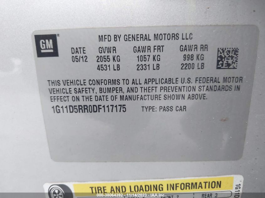 2013 CHEVROLET MALIBU ECO - 1G11D5RR0DF117175