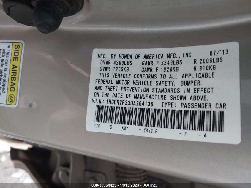 2013 HONDA ACCORD LX - 1HGCR2F33DA264136