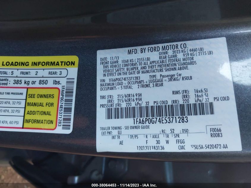 2014 FORD FUSION S - 1FA6P0G74E5371283