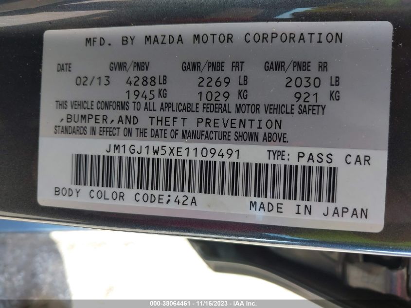 2014 MAZDA MAZDA6 I GRAND TOURING - JM1GJ1W5XE1109491