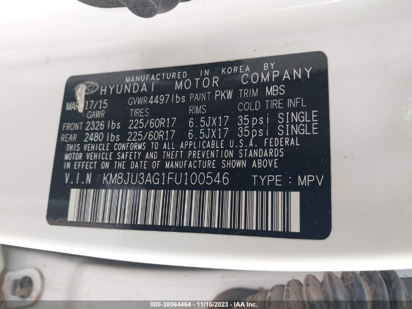 2015 HYUNDAI TUCSON SE - KM8JU3AG1FU100546
