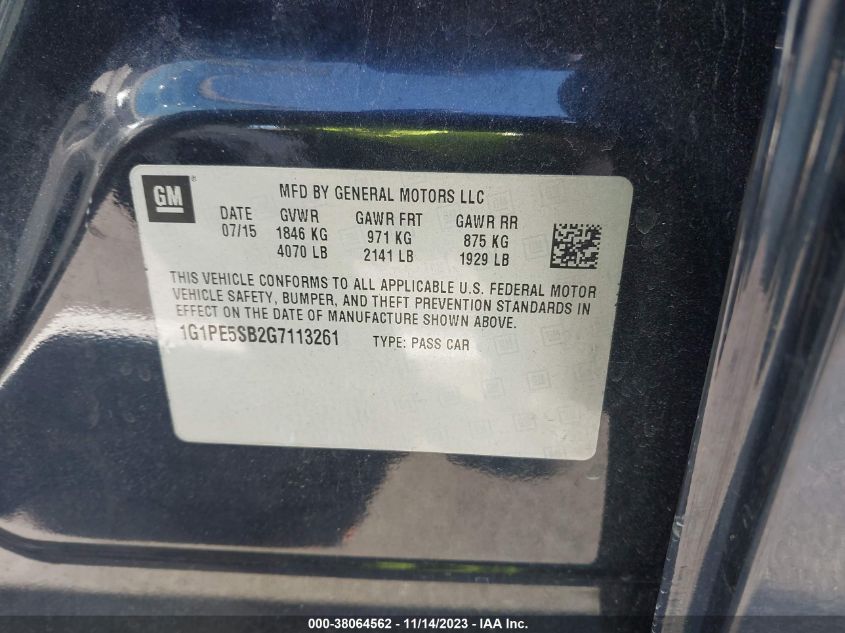 2016 CHEVROLET CRUZE LIMITED LT - 1G1PE5SB2G7113261
