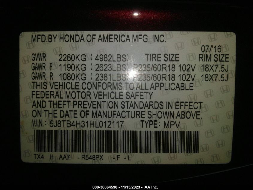 2017 ACURA RDX - 5J8TB4H31HL012117