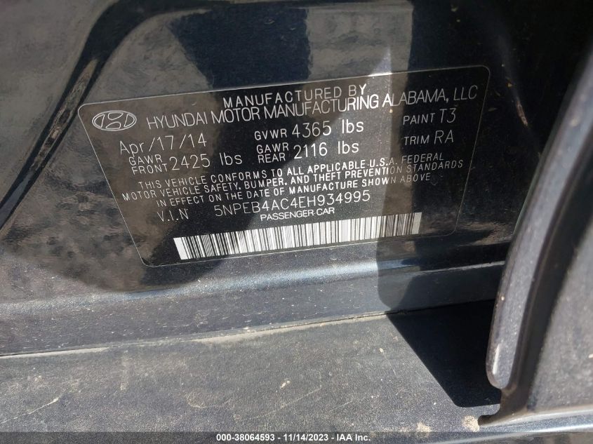 2014 HYUNDAI SONATA GLS - 5NPEB4AC4EH934995