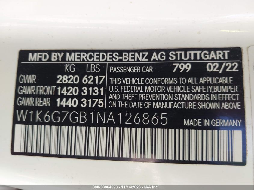 2022 MERCEDES-BENZ S 580 4MATIC - W1K6G7GB1NA126865